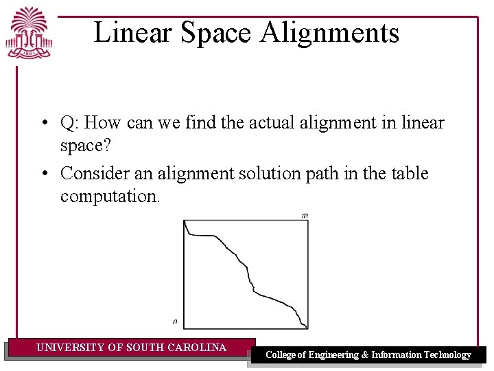 Linear Space Alignments • Q: How can we find the actual alignment in linear