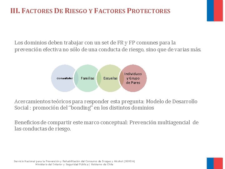 III. FACTORES DE RIESGO Y FACTORES PROTECTORES Los dominios deben trabajar con un set