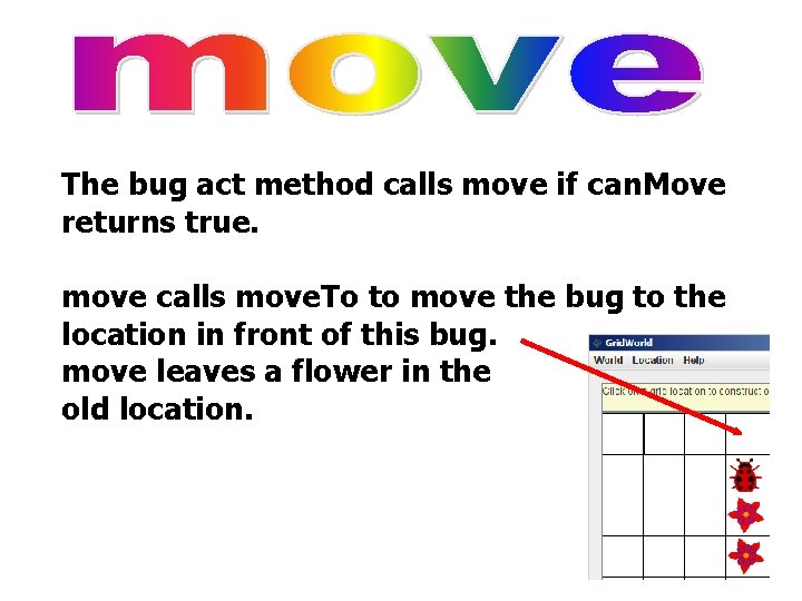 The bug act method calls move if can. Move returns true. move calls move.