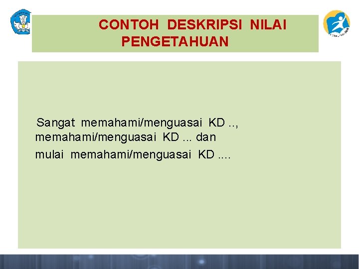 CONTOH DESKRIPSI NILAI PENGETAHUAN Sangat memahami/menguasai KD. . , memahami/menguasai KD. . . dan