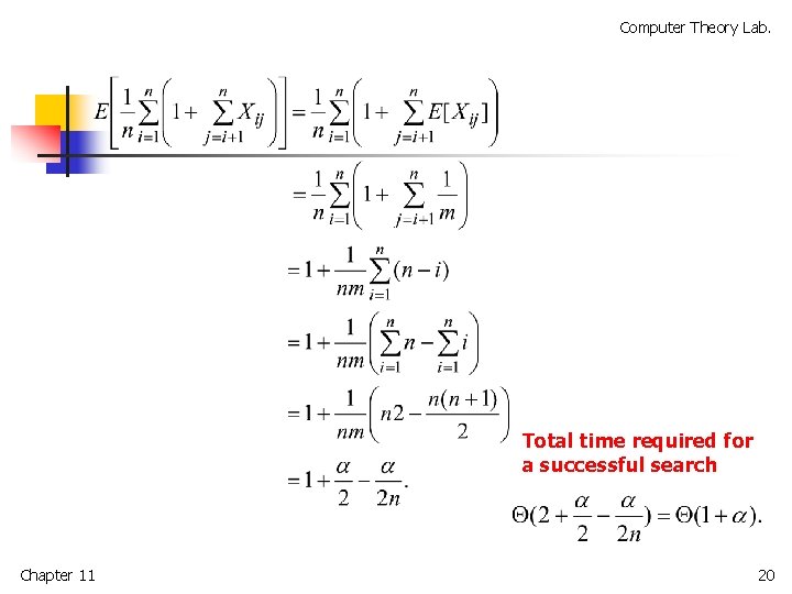 Computer Theory Lab. Total time required for a successful search Chapter 11 20 