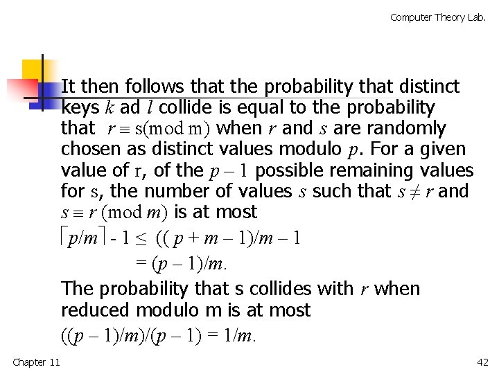 Computer Theory Lab. It then follows that the probability that distinct keys k ad