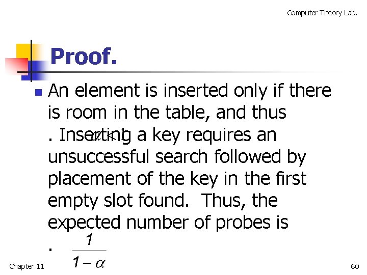 Computer Theory Lab. Proof. n Chapter 11 An element is inserted only if there