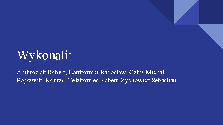 Wykonali: Ambroziak Robert, Bartkowski Radosław, Gałus Michał, Popławski Konrad, Telakowiec Robert, Zychowicz Sebastian 