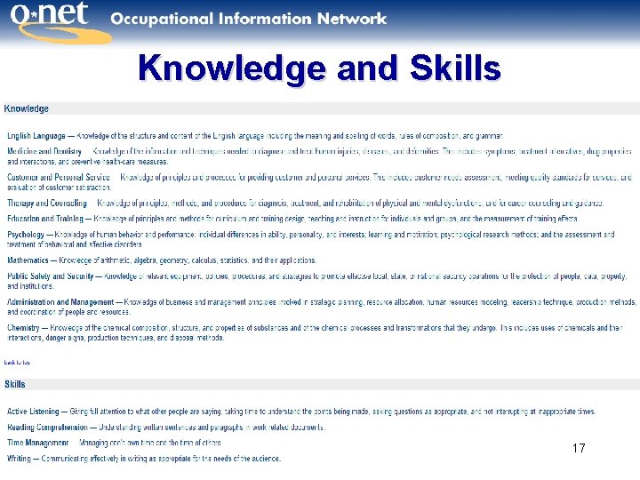 Knowledge and Skills 17 
