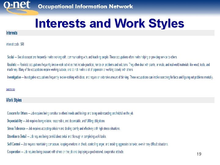 Interests and Work Styles 19 