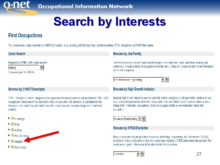 Search by Interests 27 