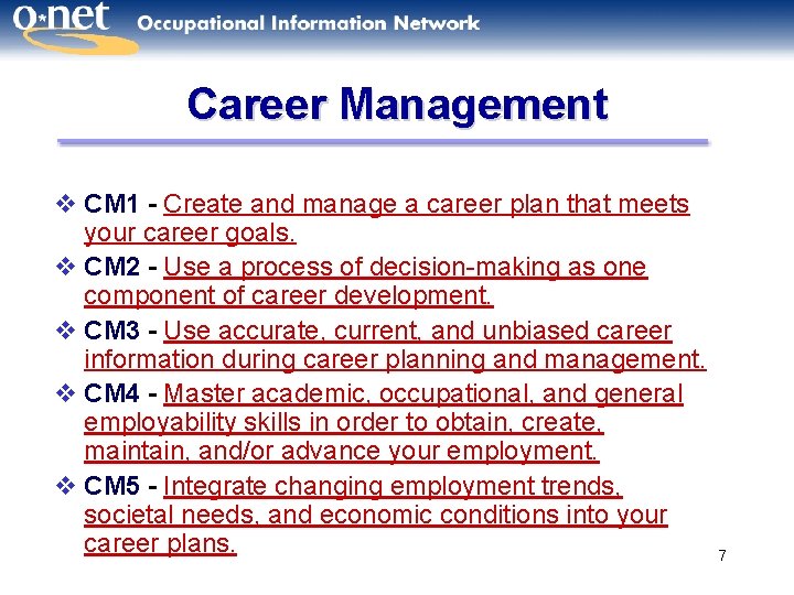 Career Management v CM 1 - Create and manage a career plan that meets