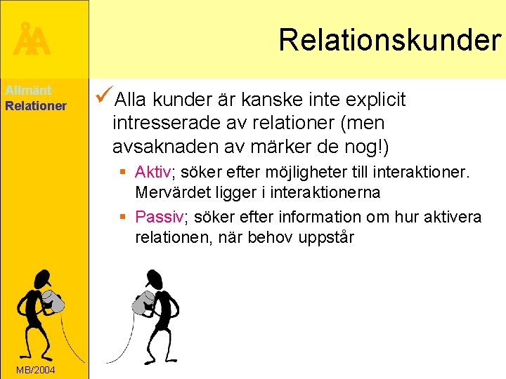 ÅA Allmänt Relationer Relationskunder üAlla kunder är kanske inte explicit intresserade av relationer (men