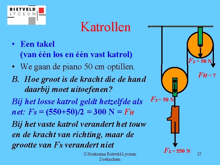 Katrollen • Een takel (van één los en één vast katrol) • We gaan