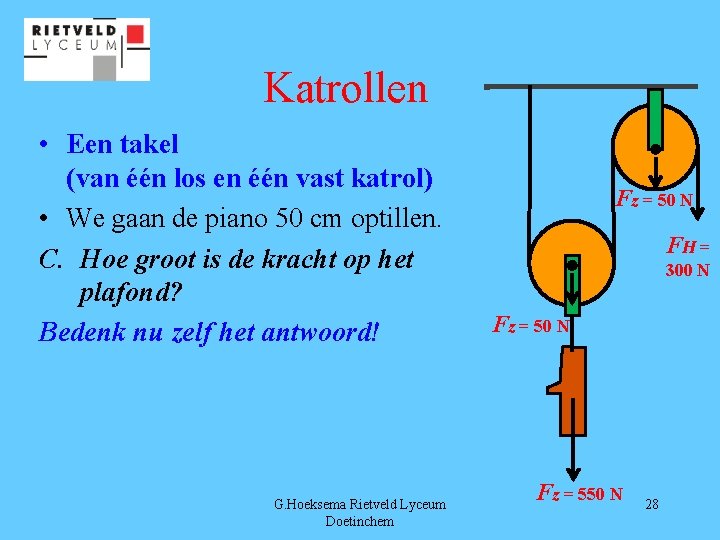 Katrollen • Een takel (van één los en één vast katrol) • We gaan