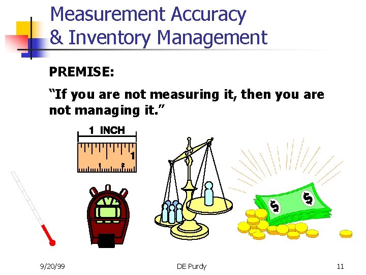 Measurement Accuracy & Inventory Management PREMISE: “If you are not measuring it, then you