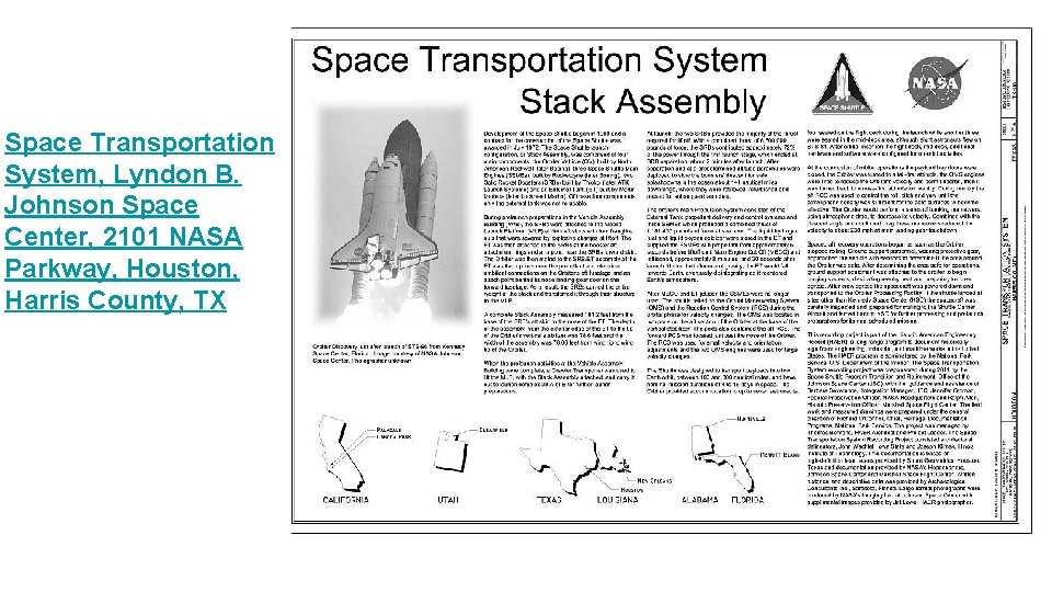 Space Transportation System, Lyndon B. Johnson Space Center, 2101 NASA Parkway, Houston, Harris County,