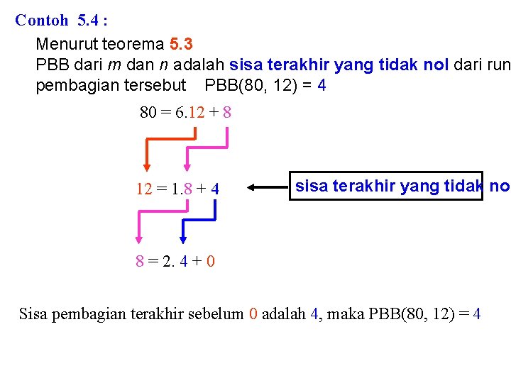 Contoh 5. 4 : Menurut teorema 5. 3 PBB dari m dan n adalah