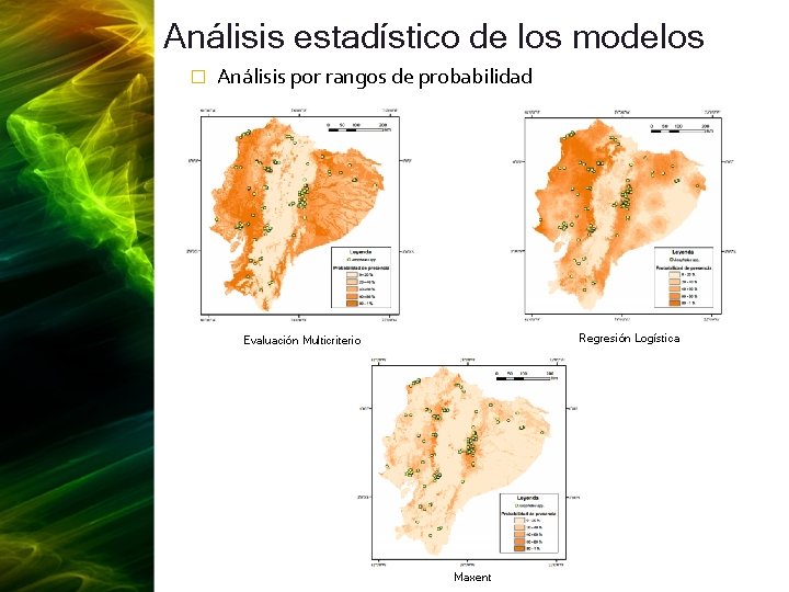 Análisis estadístico de los modelos � Análisis por rangos de probabilidad Regresión Logística Evaluación