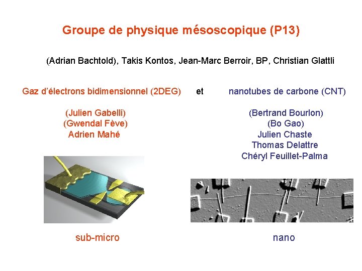 Groupe de physique mésoscopique (P 13) (Adrian Bachtold), Takis Kontos, Jean-Marc Berroir, BP, Christian