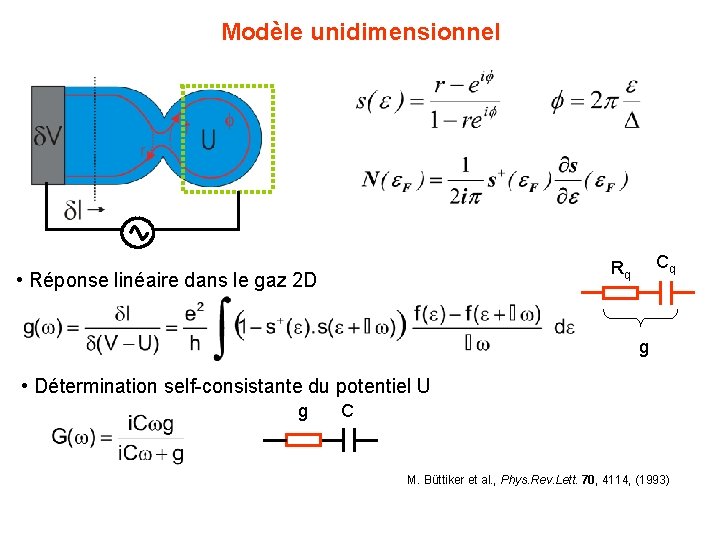 Modèle unidimensionnel Cq Rq • Réponse linéaire dans le gaz 2 D g •