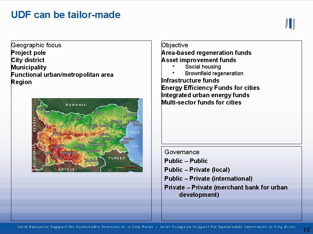 UDF can be tailor-made Geographic focus Project pole City district Municipality Functional urban/metropolitan area