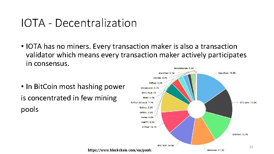 IOTA - Decentralization • IOTA has no miners. Every transaction maker is also a