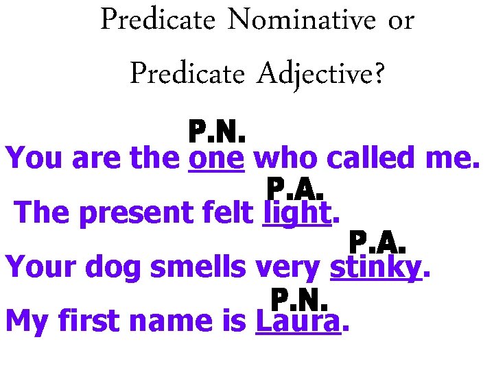 Predicate Nominative or Predicate Adjective? You are the one who called me. The present
