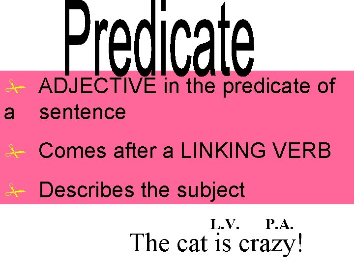 a ADJECTIVE in the predicate of sentence # Comes after a LINKING VERB #