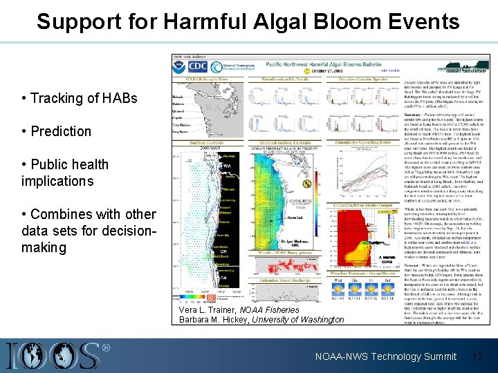 Support for Harmful Algal Bloom Events • Tracking of HABs • Prediction • Public