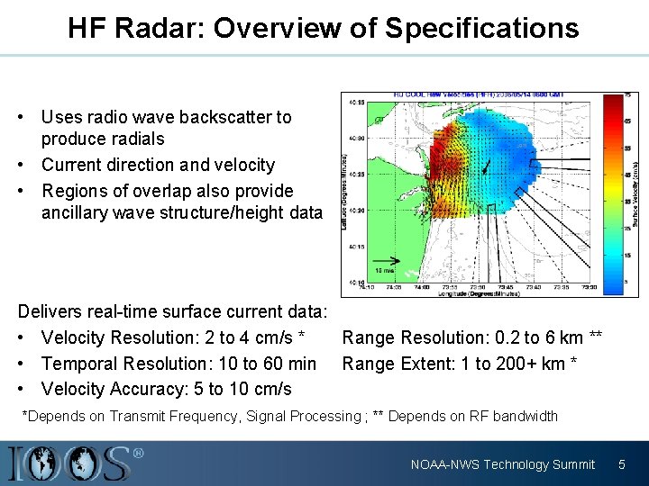 HF Radar: Overview of Specifications • Uses radio wave backscatter to produce radials •