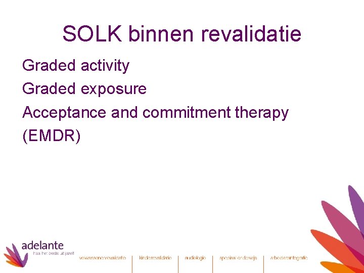 SOLK binnen revalidatie Graded activity Graded exposure Acceptance and commitment therapy (EMDR) 