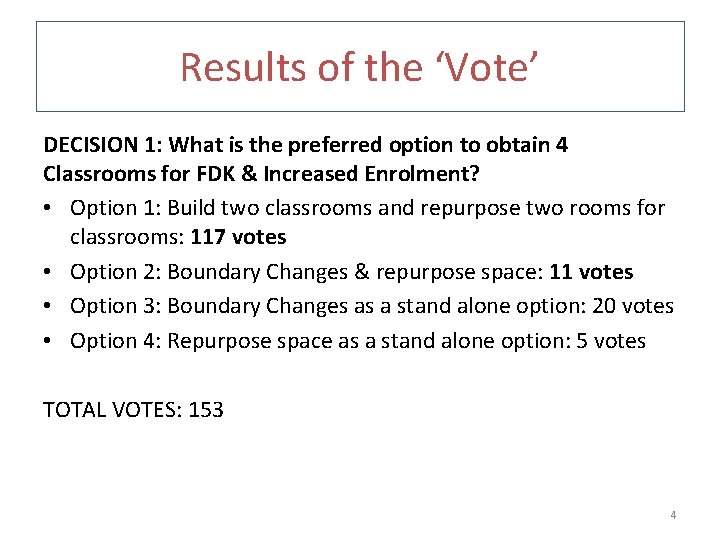 Results of the ‘Vote’ DECISION 1: What is the preferred option to obtain 4