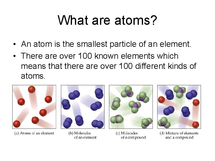 What are atoms? • An atom is the smallest particle of an element. •