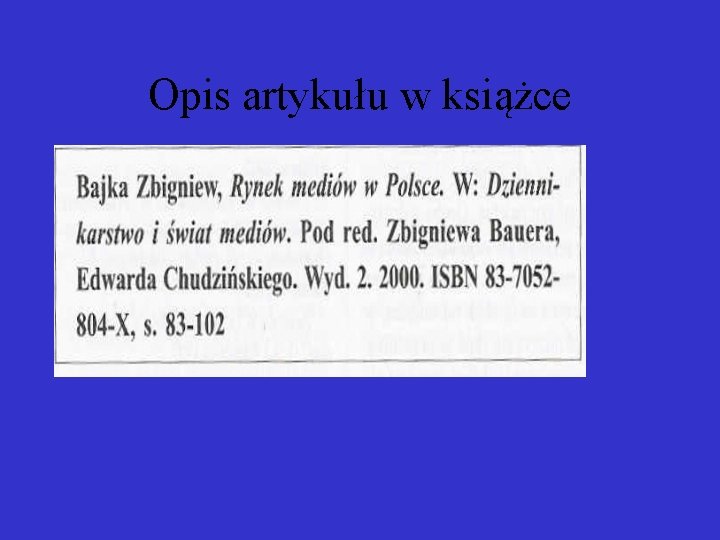 Opis artykułu w książce 