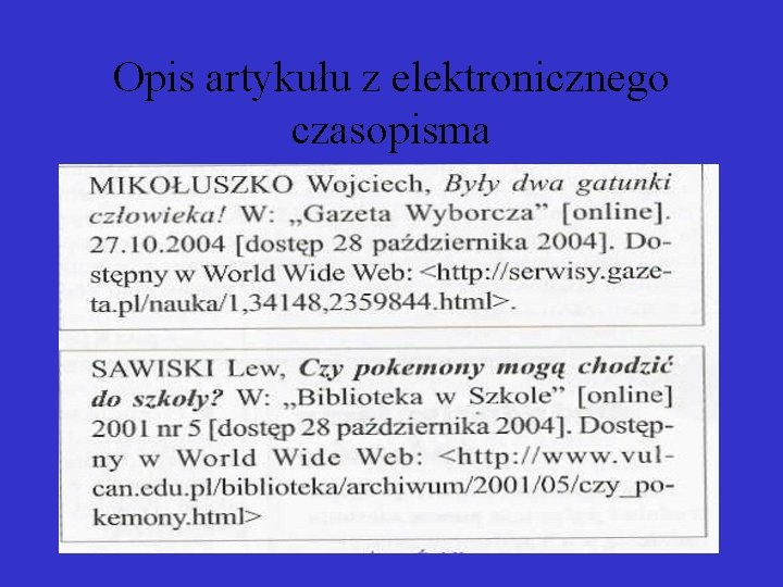 Opis artykułu z elektronicznego czasopisma 