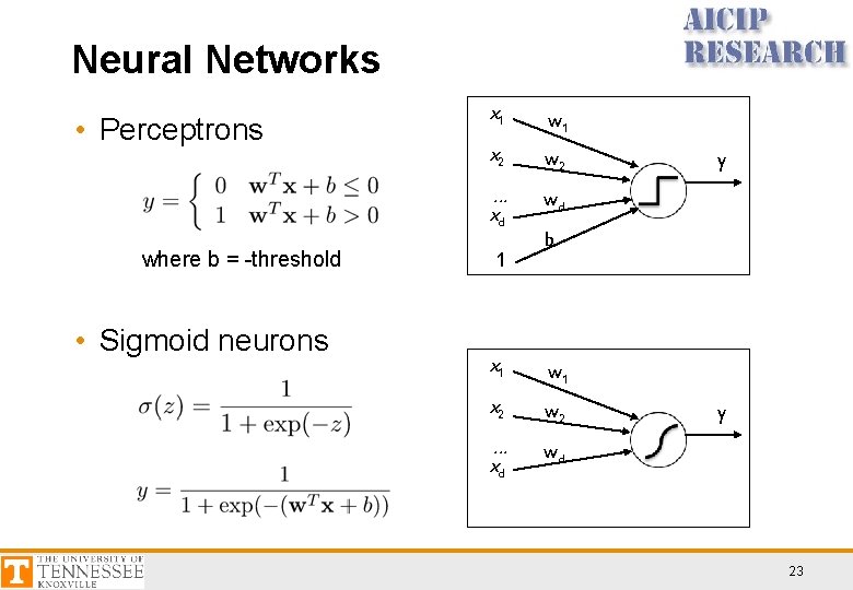Neural Networks • Perceptrons where b = -threshold • Sigmoid neurons x 1 w