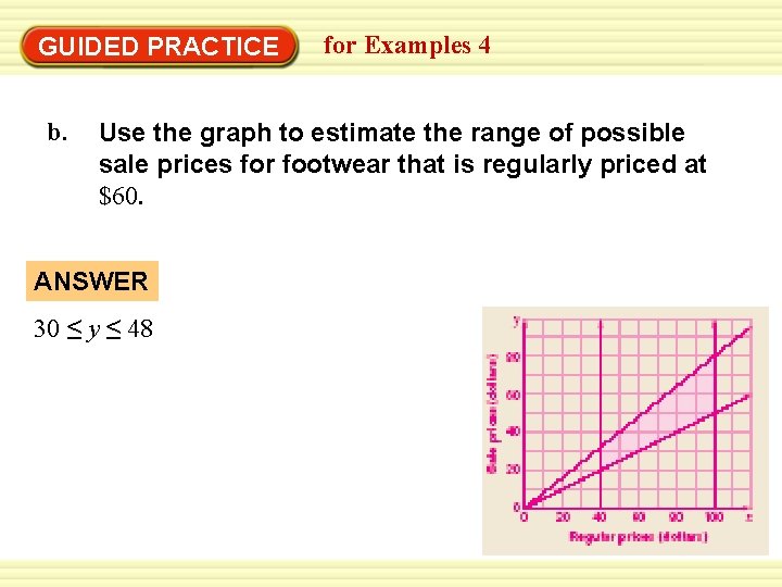 GUIDED PRACTICE b. for Examples 4 Use the graph to estimate the range of GUIDED PRACTICE b. for Examples 4 Use the graph to estimate the range of