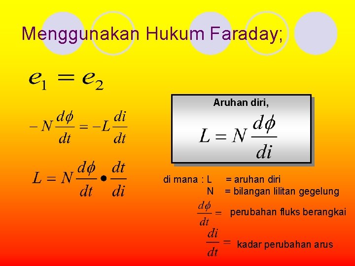 Menggunakan Hukum Faraday; Aruhan diri, di mana : L N = aruhan diri =