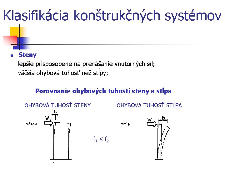 Klasifikácia konštrukčných systémov Steny lepšie prispôsobené na prenášanie vnútorných síl; väčšia ohybová tuhosť než