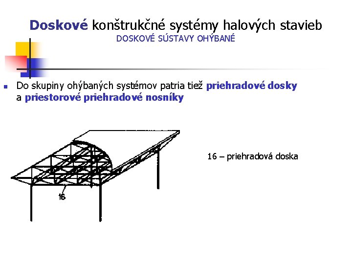 Doskové konštrukčné systémy halových stavieb DOSKOVÉ SÚSTAVY OHÝBANÉ n Do skupiny ohýbaných systémov patria