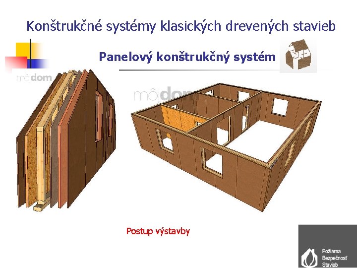 Konštrukčné systémy klasických drevených stavieb Panelový konštrukčný systém Postup výstavby 