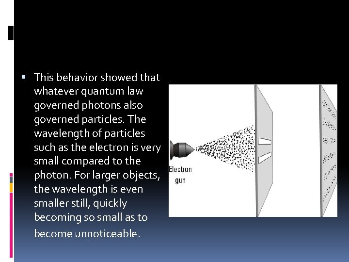  This behavior showed that whatever quantum law governed photons also governed particles. The