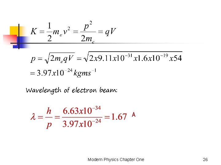 Wavelength of electron beam: Å Modern Physics Chapter One 26 