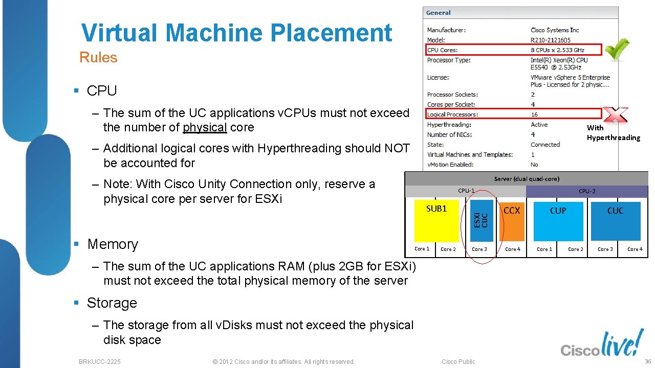 Virtual Machine Placement Rules § CPU ‒ The sum of the UC applications v.