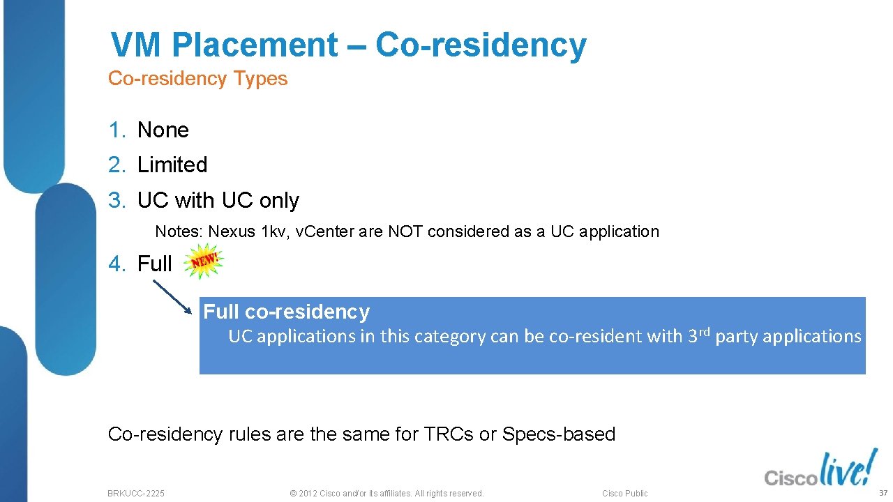 VM Placement – Co-residency Types 1. None 2. Limited 3. UC with UC only