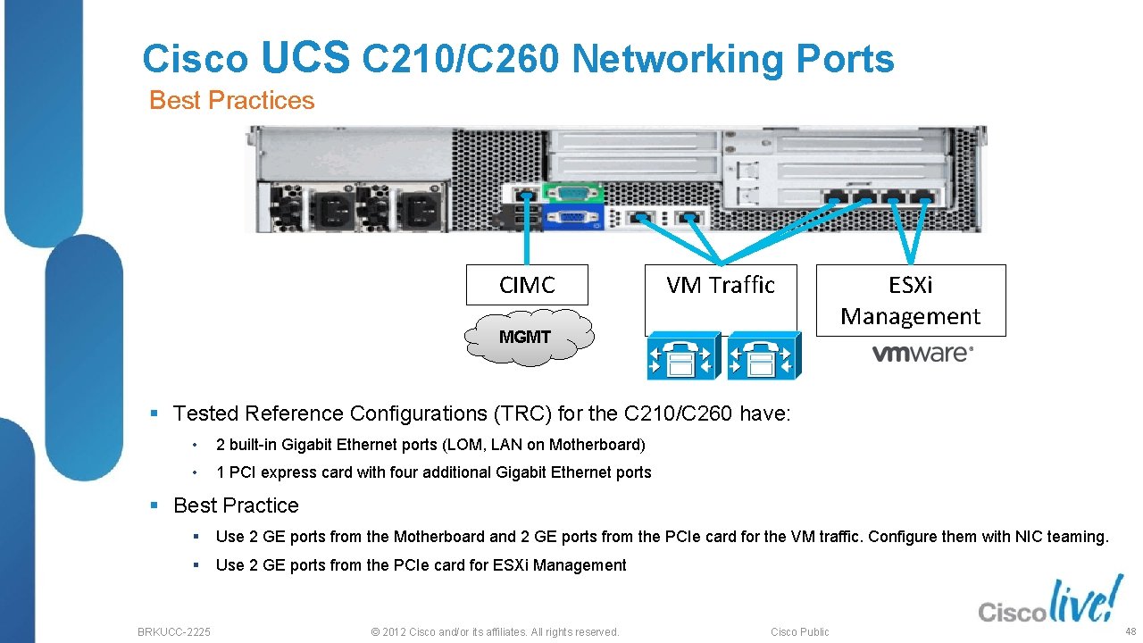 Cisco UCS C 210/C 260 Networking Ports Best Practices CIMC VM Traffic MGMT ESXi