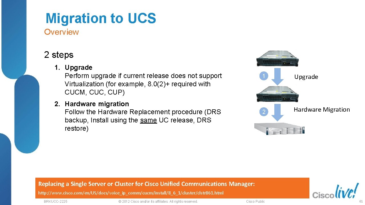 Migration to UCS Overview 2 steps 1. Upgrade Perform upgrade if current release does