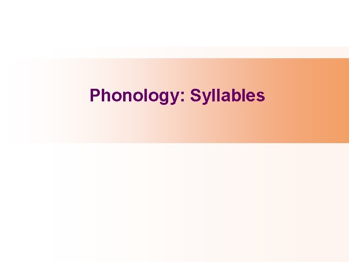 Phonology: Syllables 