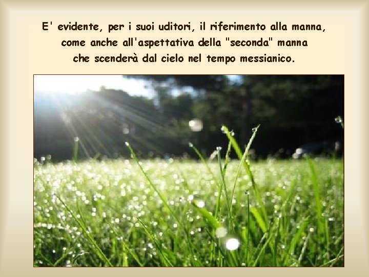 E' evidente, per i suoi uditori, il riferimento alla manna, come anche all'aspettativa della