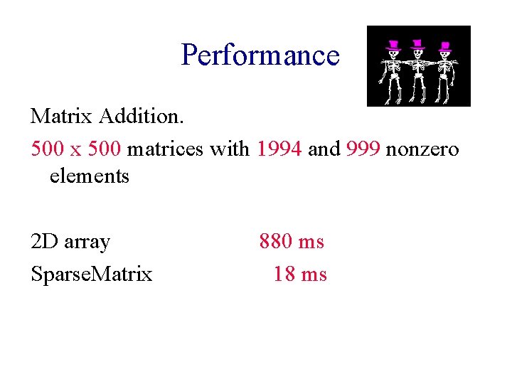 Performance Matrix Addition. 500 x 500 matrices with 1994 and 999 nonzero elements 2