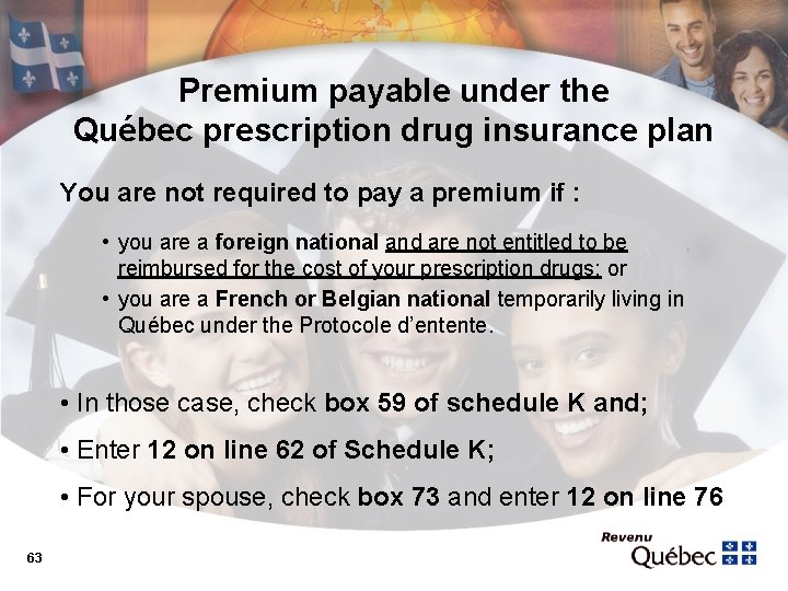 Premium payable under the Québec prescription drug insurance plan You are not required to