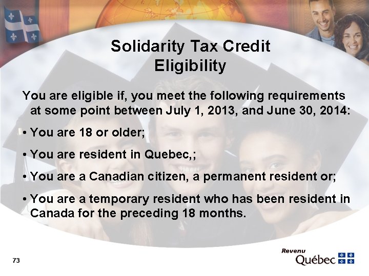 Solidarity Tax Credit Eligibility You are eligible if, you meet the following requirements at