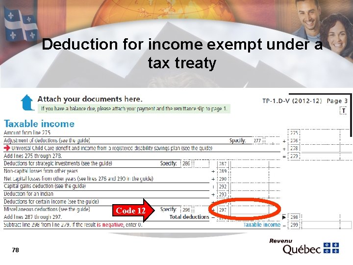 Deduction for income exempt under a tax treaty Code 12 78 